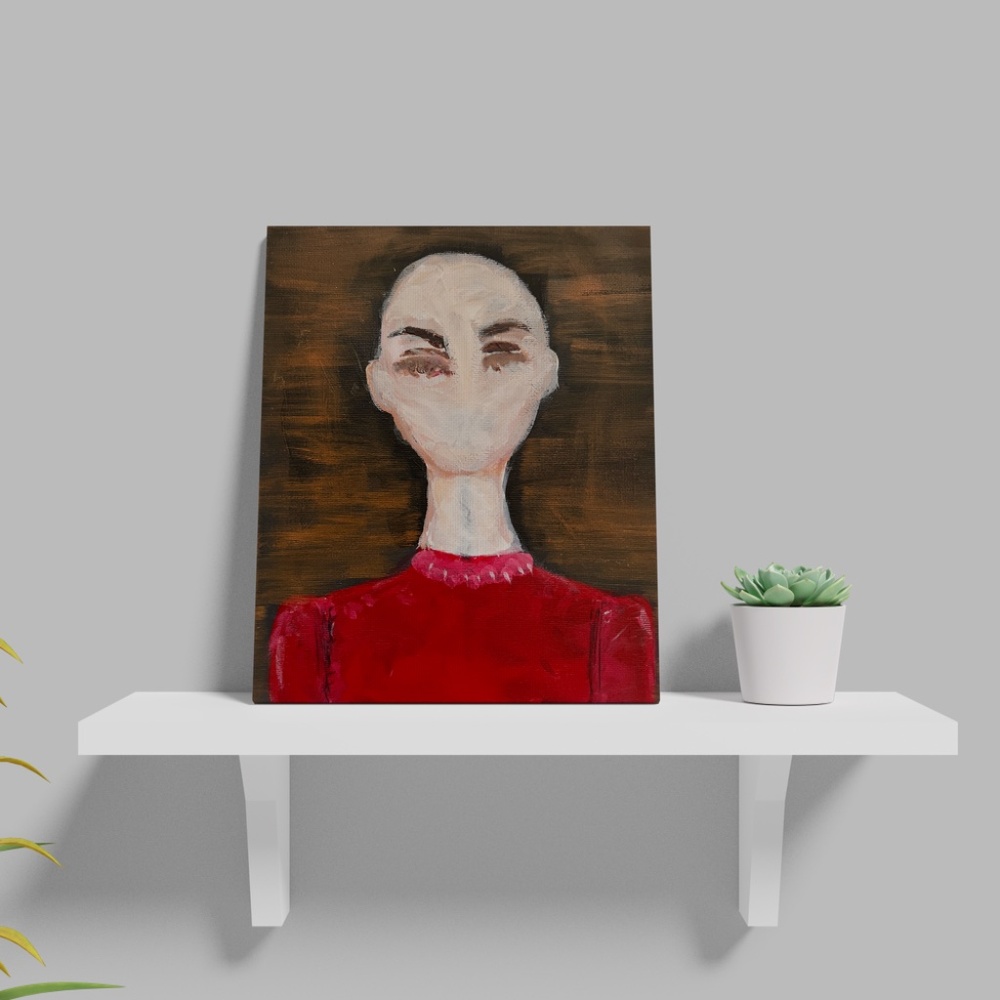 Silenced – Lady in Red - Faceless Collection | 8x10 Acrylic Abstract Art - Picture 2 of 7